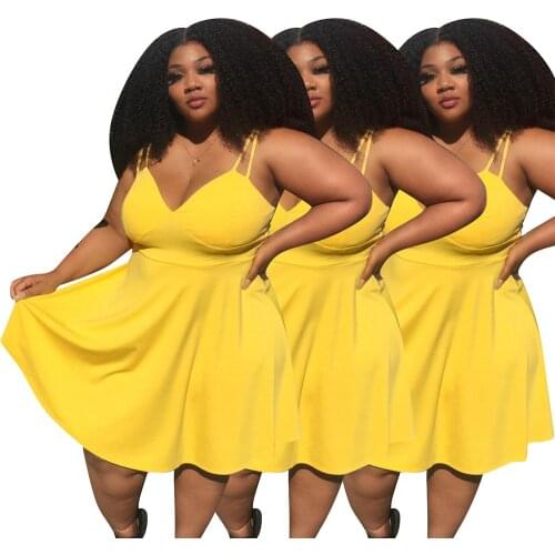 Summer Plus Size Women Casual Dress Sexy V Collar Solid Color Elegant Sling Swing Dresses Fashion Outfit Wholesale Dropshipping