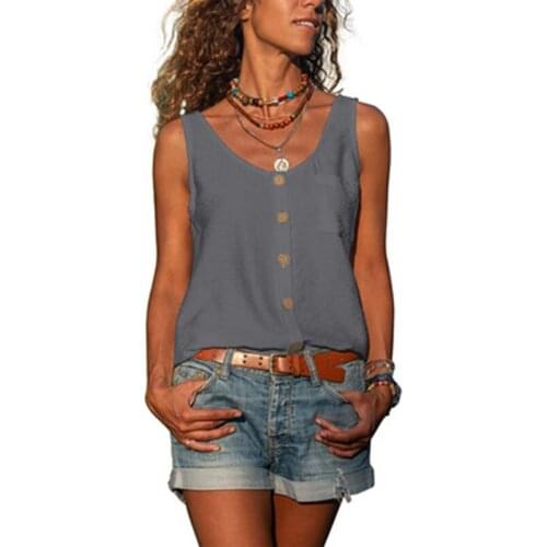 Summer Womens Fashion Solid Color V-Neck Button Stitching Pocket Vest Casual Loose Commuter Large Multicolor Shirt