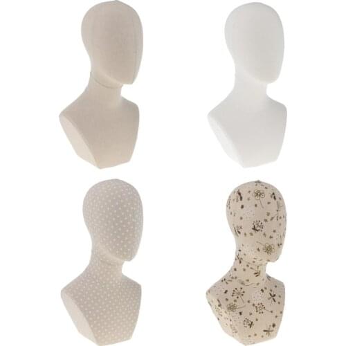 Canvas Block Cork Head Model, Hair Wig Hairpiece Making Display Stand, Mannequin Manikin Head with Shoulder Bust