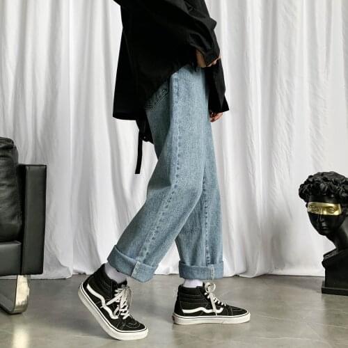 Mens New Loose Black/blue Straight Pants 2021 Spring Solid Color Casual Baggy Jeans Homme Jeans Biker Denim Trousers 2XL-S