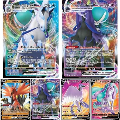 POKEMON NEW English Card VMAX 50 Pcs Zapdos TCG: SWORD & SHIELD CHILLING REIGN Calyrex Dynamax VMAX Cards Game Collectible Toys