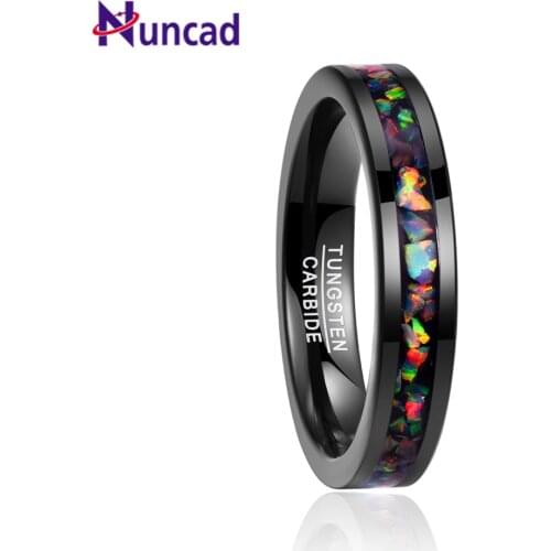 Nuncad New Fashion Hot Simple 4MM Wide Inlaid Opal Black Wedding Rings Tungsten Carbide Ring Men T091R Jewelry
