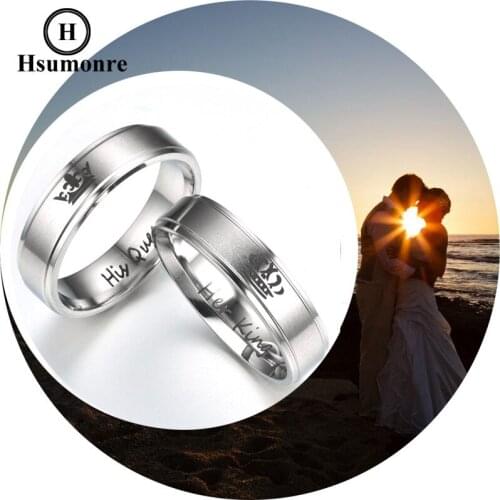 Promise Rings Her King His Queen Engraved Couple Rings Matching Rings Engagement Wedding Bands Valentine Gift Stainless Steel