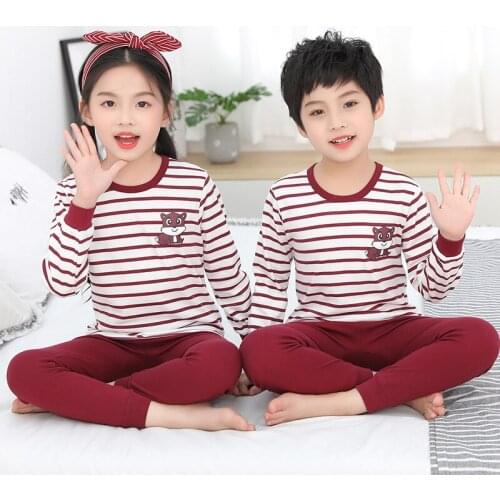 Boy And Girl Pajamas Set Autumn Cotton Sleepwear Baby Kids Clothes 2Pcs T-shirts+Pants Teenager Pyjamas Home Suit Child Pajamas