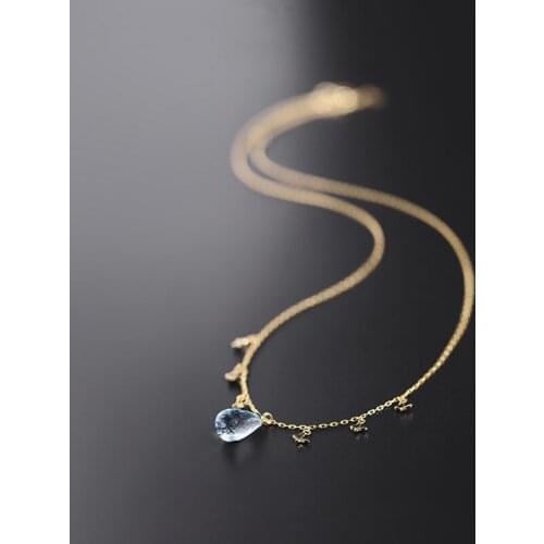 DMBS489 Sky Blue Topaz Pendant Female Genuine 925 Sterling Silver Water Drop Color Treasure Necklace For Girlfriend
