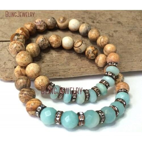 Blue Stone Stack Stretch Bracelet Bohemian Rustic Earthy Beadwork Bracelet Boho Chic Dainty Layering Bracelet BM31729