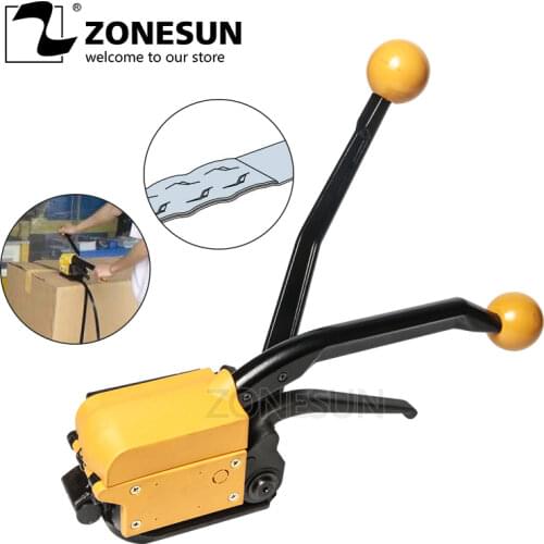 Zonesun Manual steel strapping tool A333 buckle free Sealless Handheld steel strapping machine for 13/16/19 mm steel strip strap