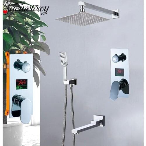 Concea Instal Chrome Temperature Display Shower Faucet Set Rain Bathroom Faucet Rotatble Spout Faucet Torneira do banheiro