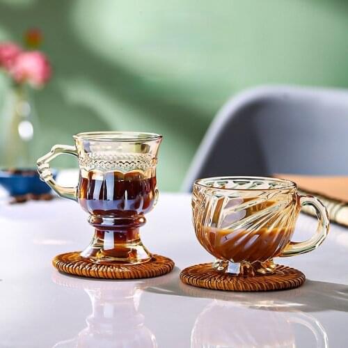 Amber Glass Vintage strap holding small water cup French coffee cup milk tea cup cold drink wine cup coffee mugs