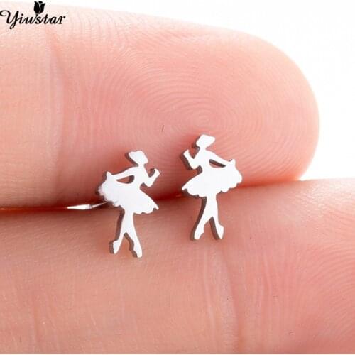 Yiustar Tiny Cute Dancer Earrings for Women Girls Kids Jewelry Elegant Stainless Steel Stud Earrings Charming Ballet Ear Studs