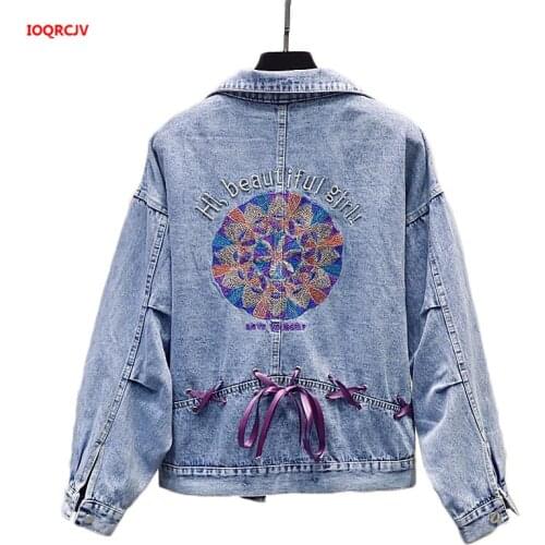 2020 New Autumn Embroidery Flower Cowboy Loose Coat Female Harajuku Short Denim Jeans Jacket Women Streetwear BF Outwear W1977