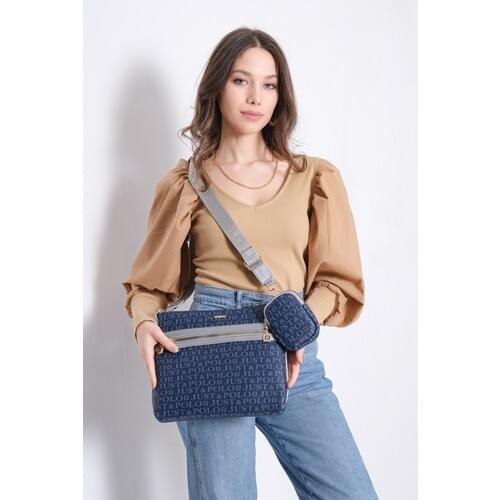Just Polo Womens Navy Blue Indelible Printed Cross Shoulder Bag