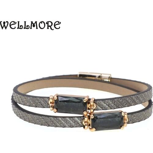 WELLMORE 6 colors women leather bracelets fashion glass bracelets wrap bracelets for women party jewelry wholesale dropshipping