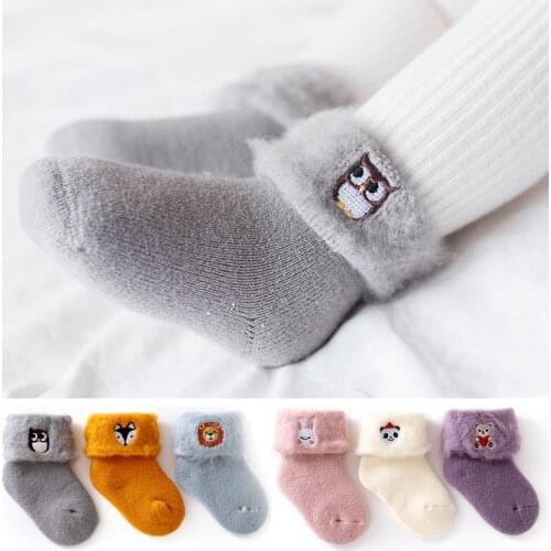 Winter Thicken Children Socks Girls Boys Baby Soft Non-Slip Floor Toddler Newborn Warm Velvet Kids Cartoon Loose Snow Socks