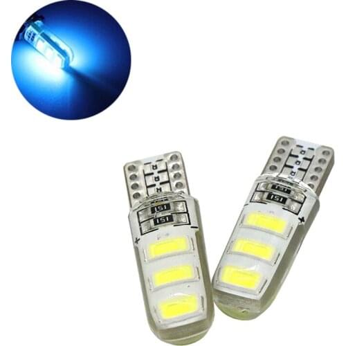 10Pcs Ice Blue Silcone T10 W5W 5630 6SMD LED Car Bulbs For 194 168 Clearance Lamps Interior Dome Door License Plate Lights 12V