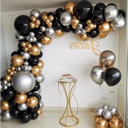110pcs Black Gold Silver Balloons Garland Metallic Latex Balloons Arch For Wedding Birthday Holiday Party Decorations Supplies