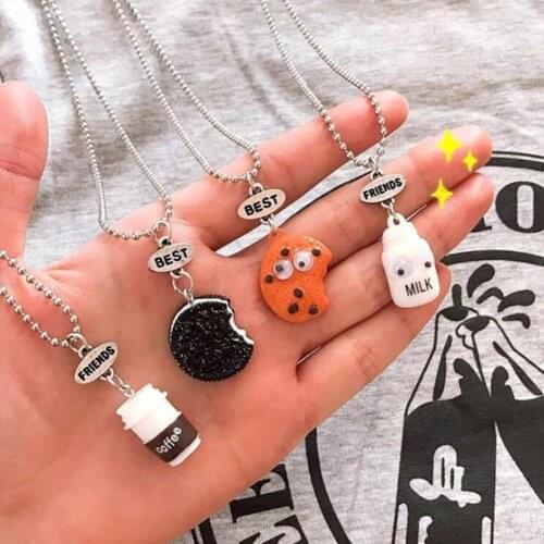2Pcs/Set Cartoon Mini Biscuit Coffee Hamburger Frenchfries Milk Cookie Necklaces Women Jewelry