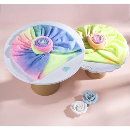20 Pcs/Lot, New Toddler Baby Cotton Turban Hat Spiral Twist Knot Colored Head Wrap Gradient Rainbow Tie-Dye Elastic Beanie Cap