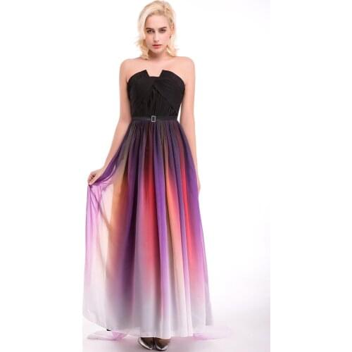 2019 Sexy Real Photo Pleated Gradient Chiffon Prom Dresses Long Ombre Formal Evening Dress Party Gown Vestidos De Gala BM163