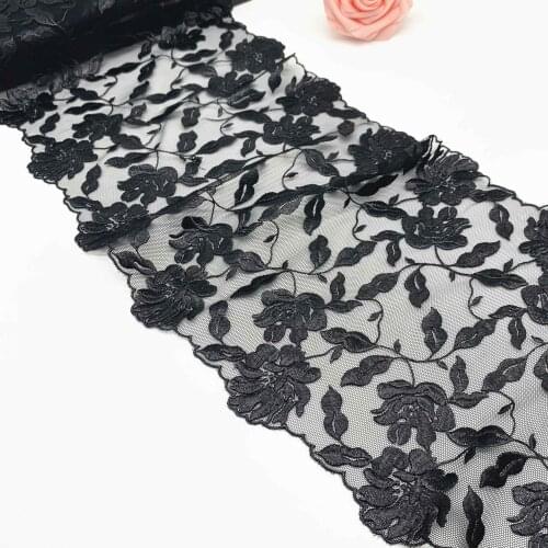 3y/lot W 6 1/4 inch 16cm Black Floral Embroidery Lace Trim For Clothing Accessory Dress Sewing Applique Costume Lace Fabric