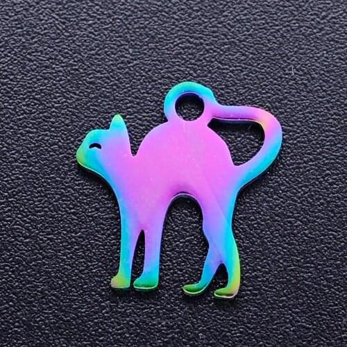 5pcs/lot 100% Stainless Steel 12.5x12 Cat diy Charms With Rainbow Plated Wholesale Never Rust Jewelry Making Pendant