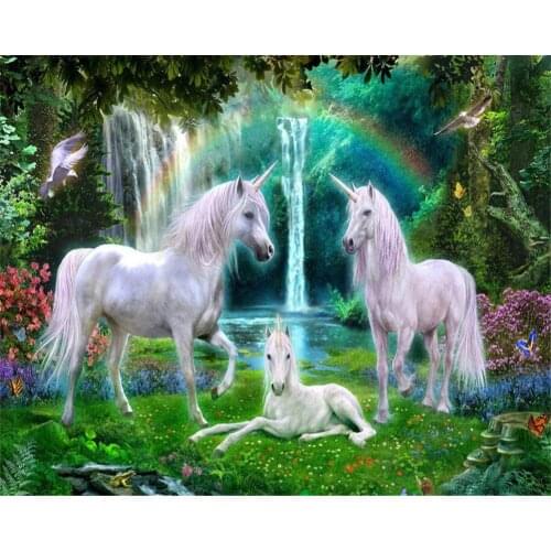 Beibehang Custom wallpaper mural green forest rainbow grass white horse horse room background wall unicorn mural papel de parede