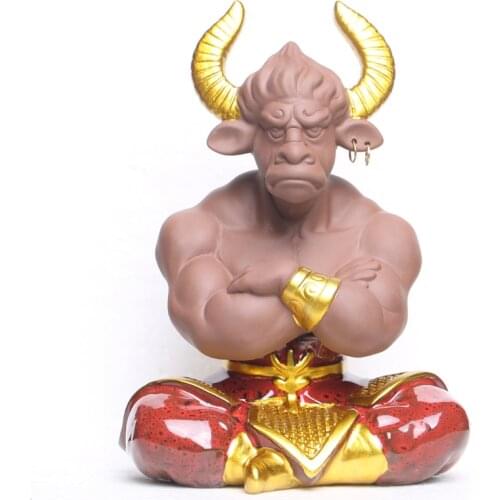 Bull King Tea Pet Retro Chinese Animal Figurines Tea Ornaments Gift Ceramics Lucky Tea Accessories Arredo Casa Tea House EI30TP
