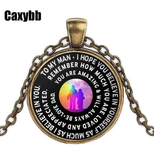 Caxybb Father and Son Gift Necklaces Round Fashion Men Chains Necklaces Metal Link Chains Necklaces with Father & Son Back View