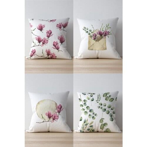 Double Side Printed Magnolia Pattern 4'Lü Suede Pillow Decorate Case Good Quality Stylish Home Garden Room Kitchen Gift Convenient Decorative Modern