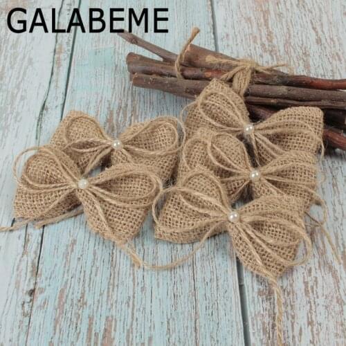 10pcs handmade Jute Burlap Hessian Bowknot Bows diy Craft Rustic Wedding decoration supplier wedding party favor