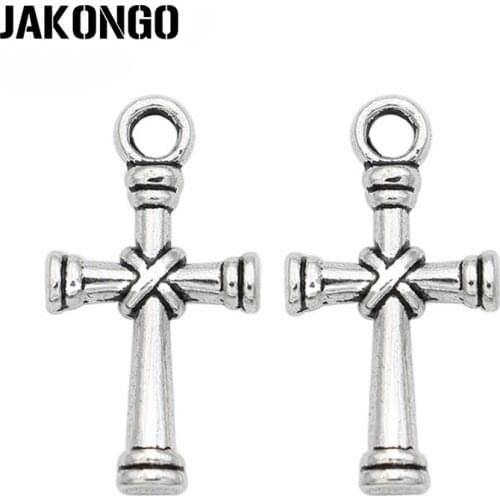 JAKONGO Antique Silver Plated Zinc Alloy Cross Charms Pendants for Jewelry Making DIY Handmade Craft 21x11mm 20pcs/lot