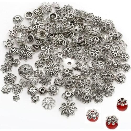 150pcs/lot 4-15mm Silver Mixed Bead Caps With Different Patterns End Bead Cap Accessories For Jewelry Making Bracelet DIY
