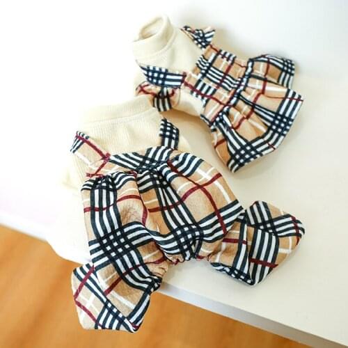 Classic Puppy Turtleneck Plaid Jumpsuit Dress Couple Dog Cat Clothes Teddy Four legged Autumn Winter Warm Dog Clothes