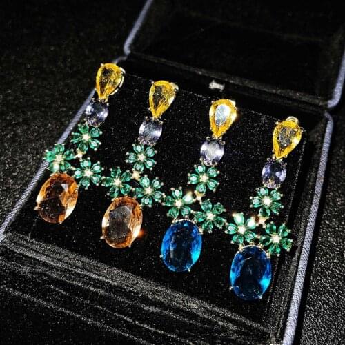 Fashion Colorful Flower Drop Earrings Charm Fruit Pineapple Jewelry Inlay AAA Zircon Womens Wedding Party Luxury Long Earrings