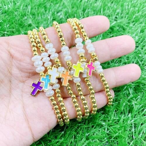 Fashion pearl jewelry natural pearl beads with cross turquoise bracelet jewelry