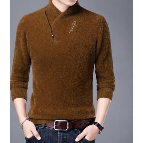 Men Clothing 2021 New Mens Imitation Mink All-match Base Shirt Mens Diagonal Zipper Stand-up Collar Warm Sweater Men