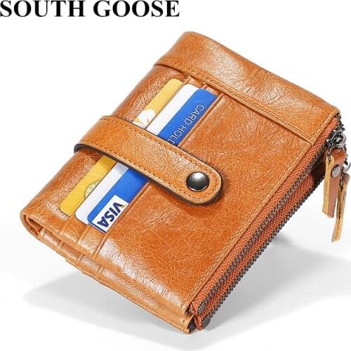 SOUTH GOOSE Genuine Leather Men Wallets RFID Blocking Wallet Zip Coin Pocket Purse Male Business Multi-card Slots Card Holder