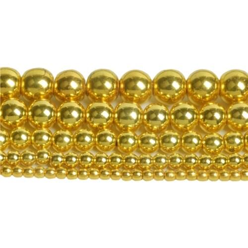 Natural Stone Gold/Silver/Rose Gold Color Hematite Beads Round 3-10MM Fit Diy Jewelry Charm Bracelet Necklace Making