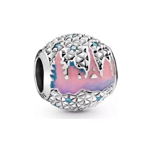 New Winter Castle Pink Enamel Charm 925 Sterling Silver Cartoon Charms Beads Fit Bracelets DIY Women Christmas Gift Jewelry