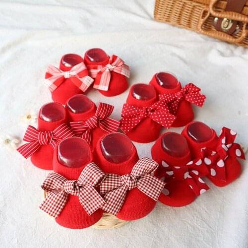 0-3T Baby Anti Slip Socks Red Bowknot Cute Cotton Floor Socks Sox for Newborn Kids Children Boys Girls Infant Toddler 2021 New