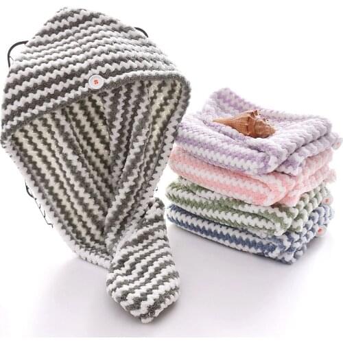 Striped Quick-drying Hair Towel Absorbent Hair Dryer Cap Dry Hair Cap Turban Dry Hair Towel Breathable Bath Shower Dry Hair Cap