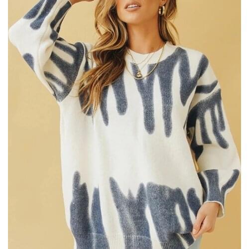 Y2K Striped Sweater Fashion Sweater Women Print Pullover O-Neck Tops Loose Pull Femme Streetwear Sueter Mujer Knitted Sweaters