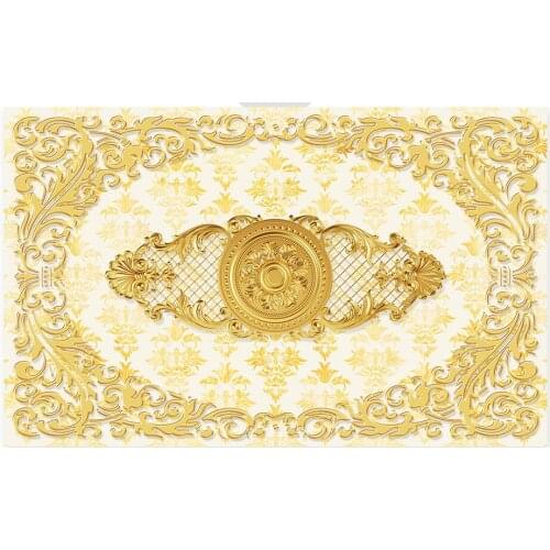 Custom 3D Photo Wallpaper ceilings Luxury golden embossed European pattern ceiling mural background wall