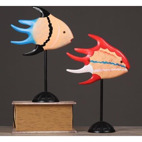 Wood carving crafts ornaments Creative home bobtail wooden ornaments Striped fish home accessories