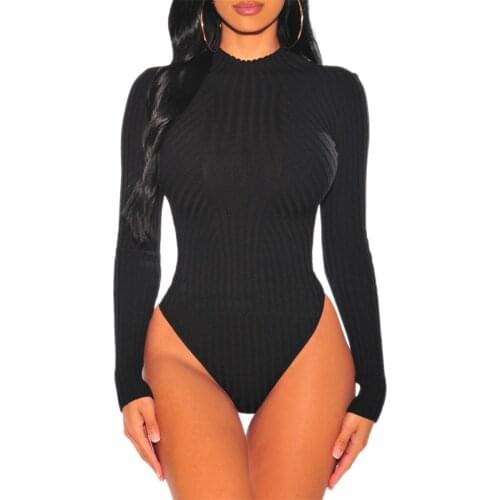 Sex Women One Piece Ribbed Knit Bodysuit, Mock Neck Long Sleeves Solid Color Sexy Romper Sweater Top Soild Color S-XL Underwear
