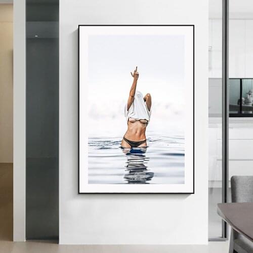 Sexy Women Body Art Canvas Painting Nordic Seascape Wall Art Canvas Print and Poster Bikini Girl Picture for Home Wall Decor