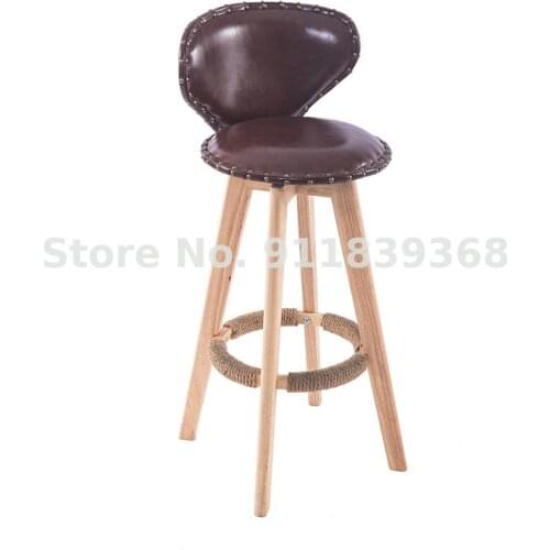 Nordic Solid Wood Bar Chair Modern Simple Rotary High Chair Back Retro Creative Bar Chair