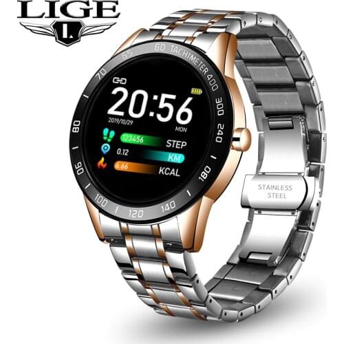 LIGE Smart Watch Fitness Tracker Steel-Belt Heart Rate Blood Pressure Monitor Waterproof Luxury Sport Multifunctional Smartwatch