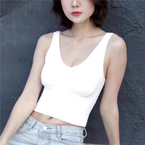 Women Knitted Tank Top Underwear Padded V Neck Backless Crop Tops Camisole Female Sexy Sleeveless Solid Intimate Lingerie