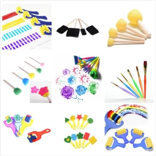 1/6Pcs Rotate Spin Paint Drawing Sponge Brushes Kids Handle DIY Flower Sponge Art Graffiti Brushes Painting Tool Educational Toy